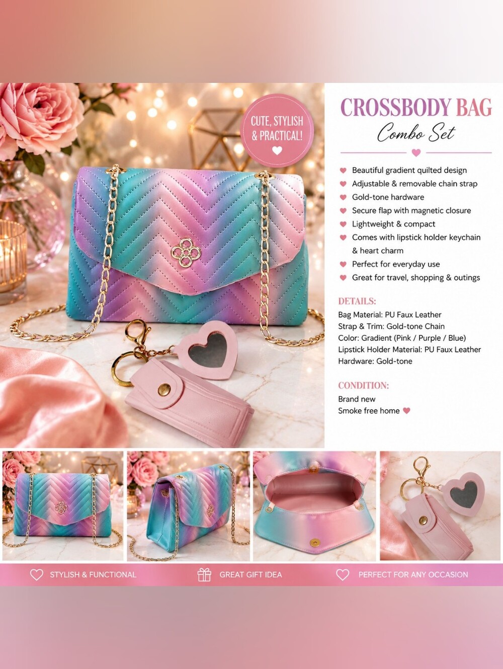 CROSSBODY (Pastel Ombre) +LIPSTICK CASE KEYCHAIN
